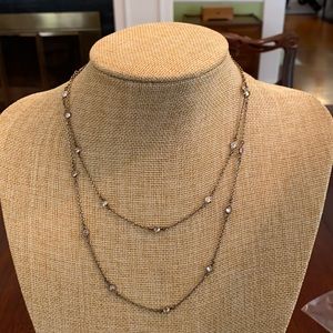 Vintage Antique Gold Delicate By The Yard Long Designer Crystal Necklace